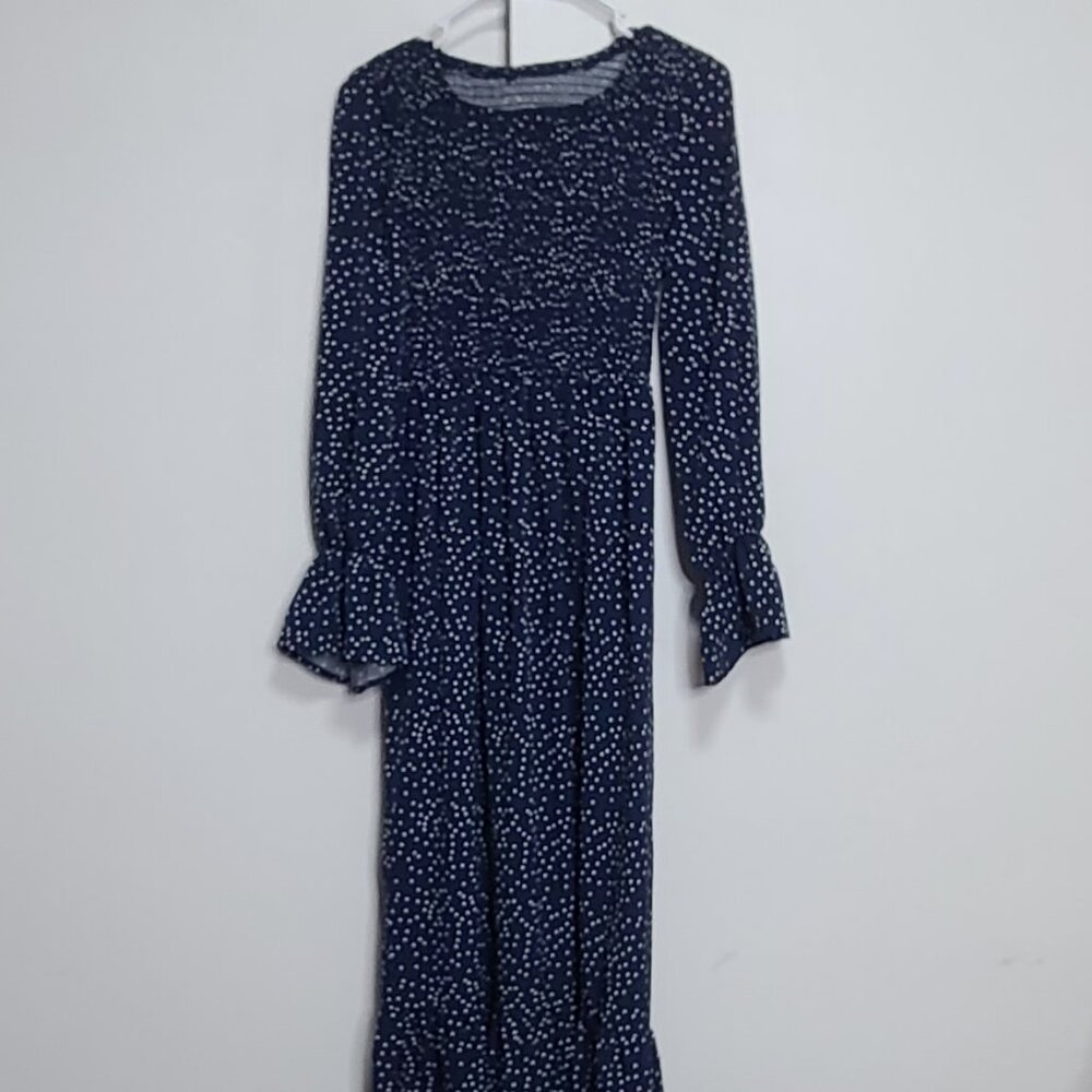 Elegant Blue Polka Dot Maxi Dress